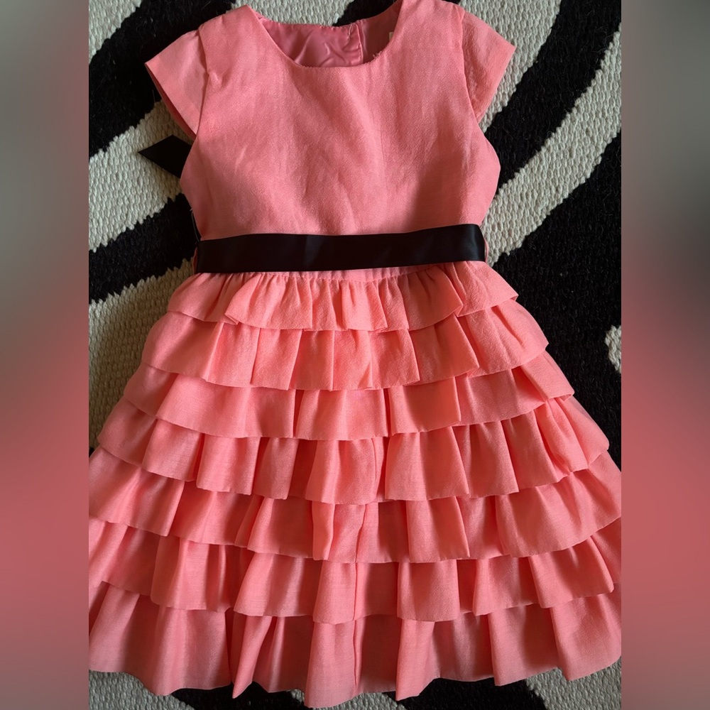New Joe-Ella Coral Ruffled Dress with Black Waistband